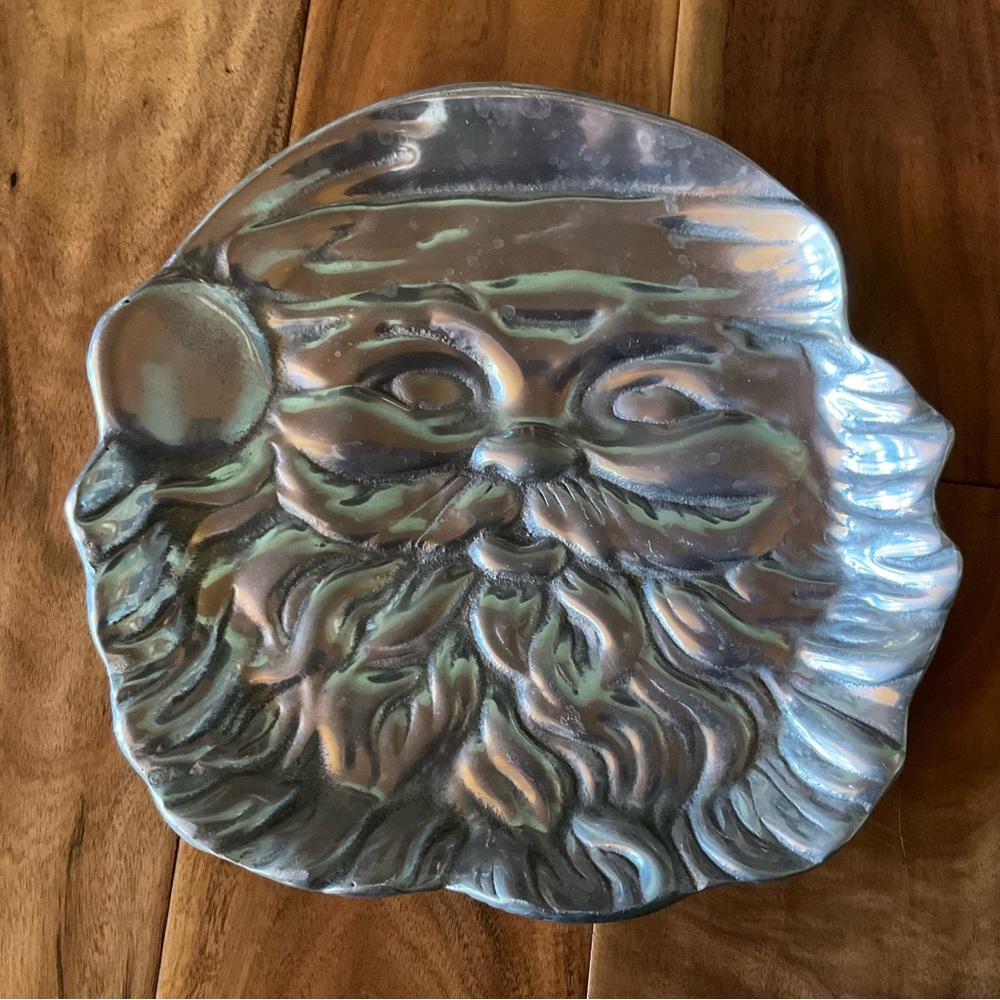 Pewter Santa Claus Tray Plate Made In Mexico